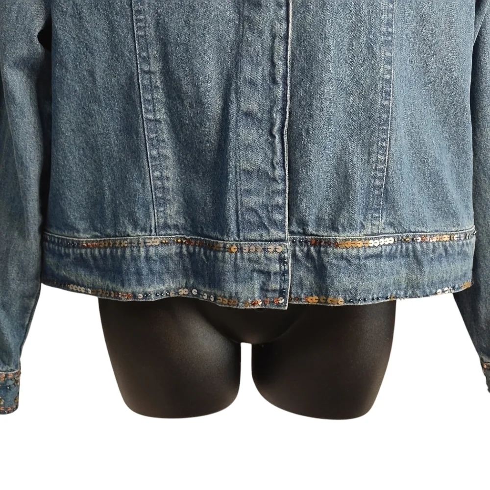 Vintage New Directions Women's Blue Sequined Denim Jacket Size M
